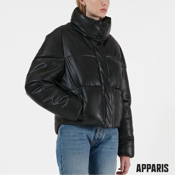 APPARIS **NWT** Jemma Vegan Leather Puffer Jacket in Black Noir - Picture 5 of 13